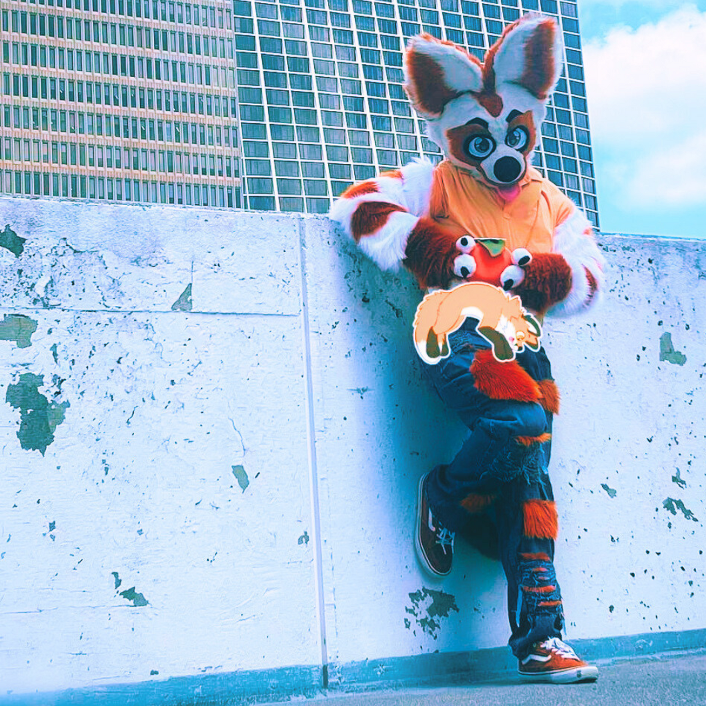 Copper Rust Ripped Furry Jeans