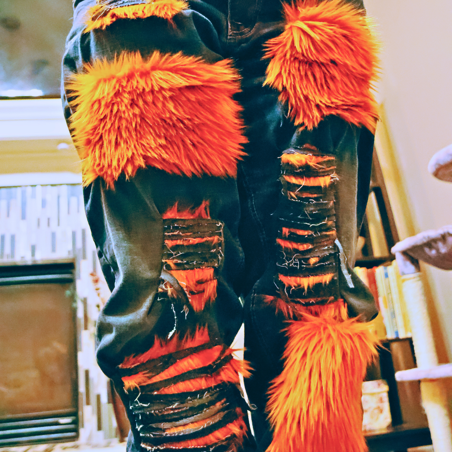 Copper Rust Ripped Furry Jeans